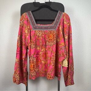 ONE WORLD | Pink and Orange Paisley Blouse